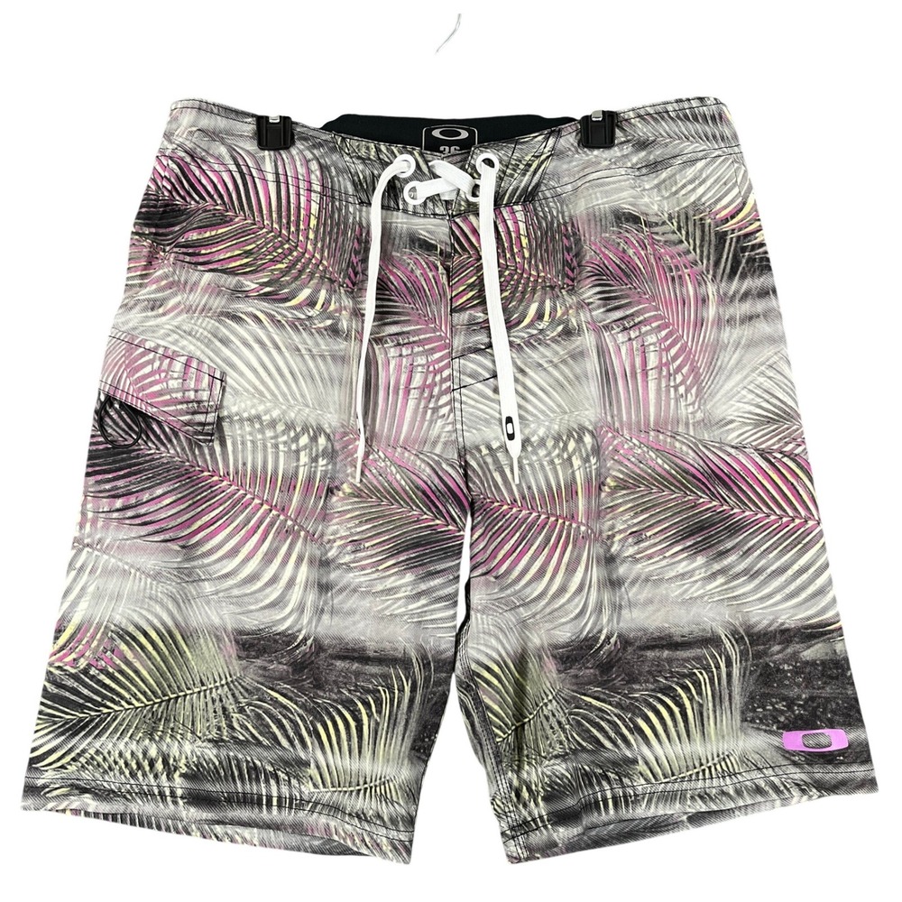 Oakley Board Shorts Mens 36 Pink Gray Palm Tree Surf Swim Beach Resort Skater